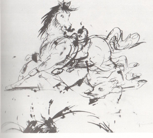 Т. Жерико. Испуганный конь. 1810-е. Перо, чернила, сепия 